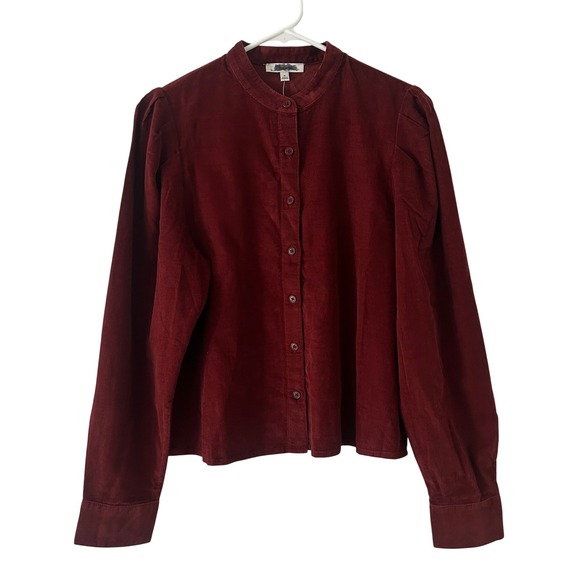 Madewell Corduroy Puff Sleeve Button Up Shirt Burgundy M Medium NewNW743 - Picture 2 of 8